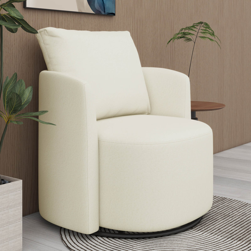 Fauteuil pivotant à 360 °, fauteuil avec accoudoirs d'appoint, fauteuil pivotant rembourré avec design incurvé, Beige