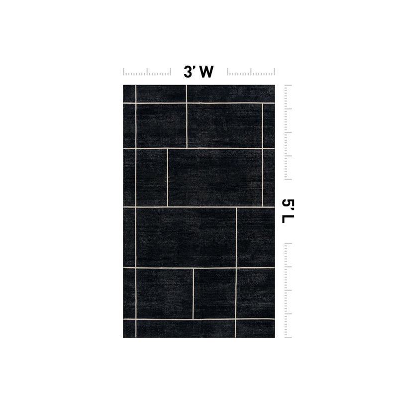 Tapis noir antidérapant Windowpane Grid, 3 pi x 5 pi