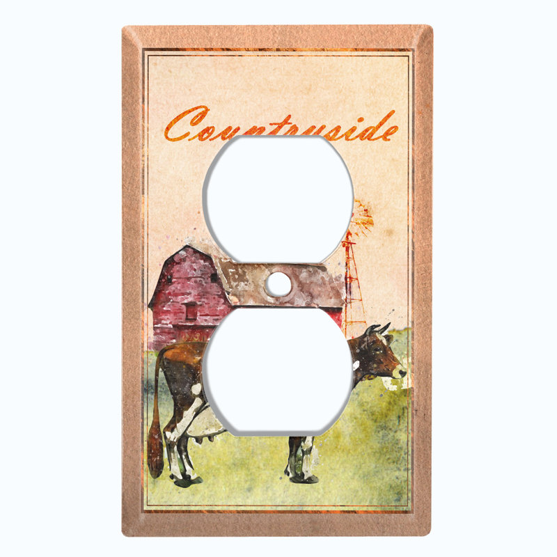 Patterned 1 - Gang Toggle Light Switch Standard Wall Plate, Animal Farm Country Side Cow