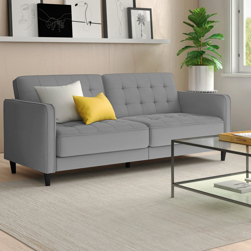Aliscia Upholstered 81'' Sleeper Sofa, Gray 100% Linen, Tufted 100% Linen
