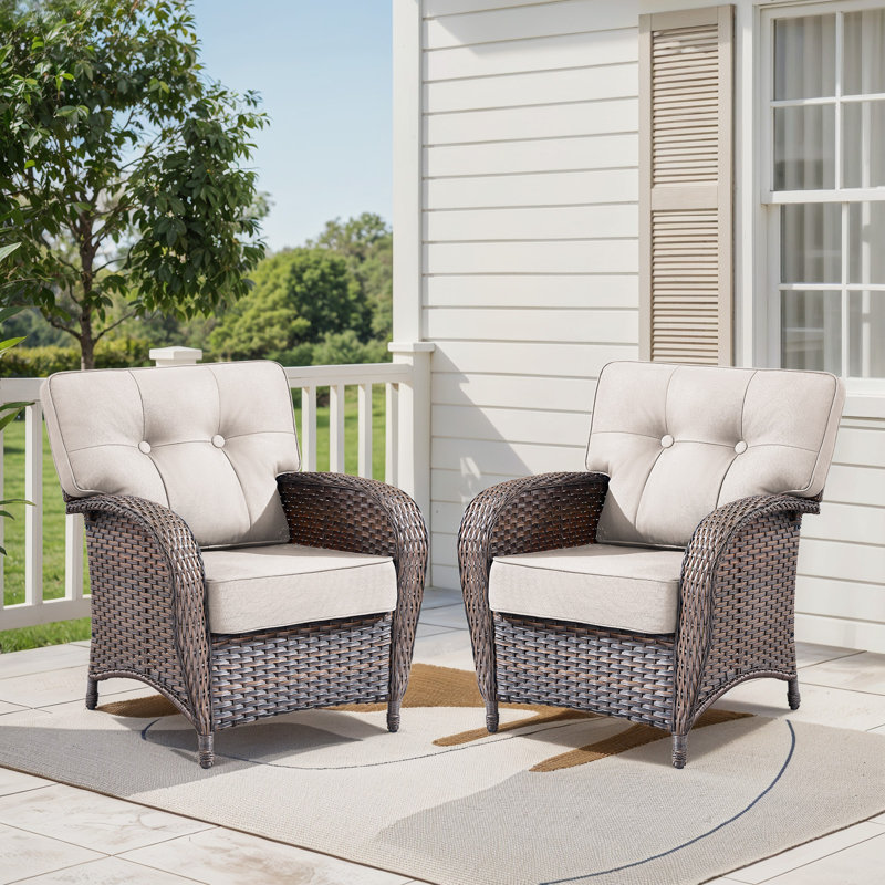 Harbor Gymojoy Wide T-Shaped High Back Outdoor Chairs Set With 5-Inch Cushion For Patio & Balcony, White