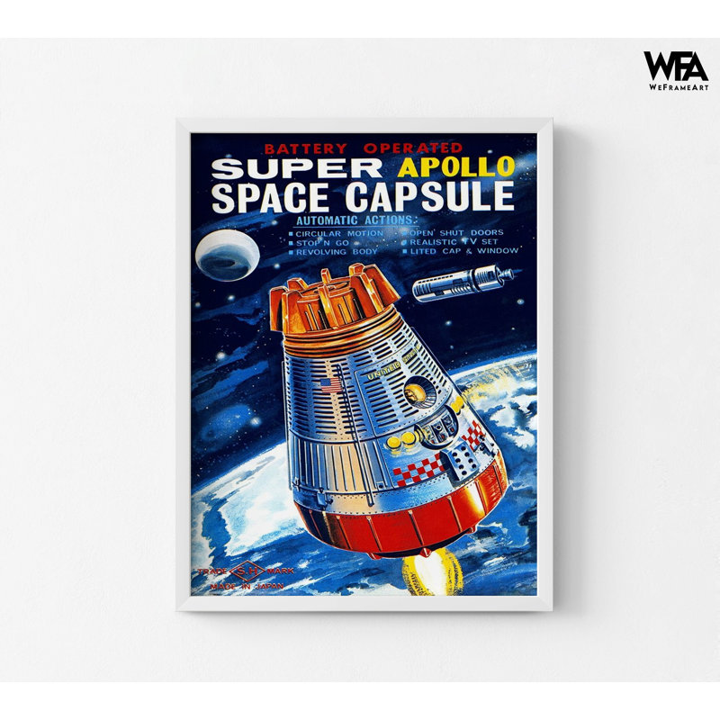 «Super Apollo Space Capsule» à pile par Retrorocket, art mural rétro de magasin de jouets, idée de remodelage sur le thème de l'espace de jeu