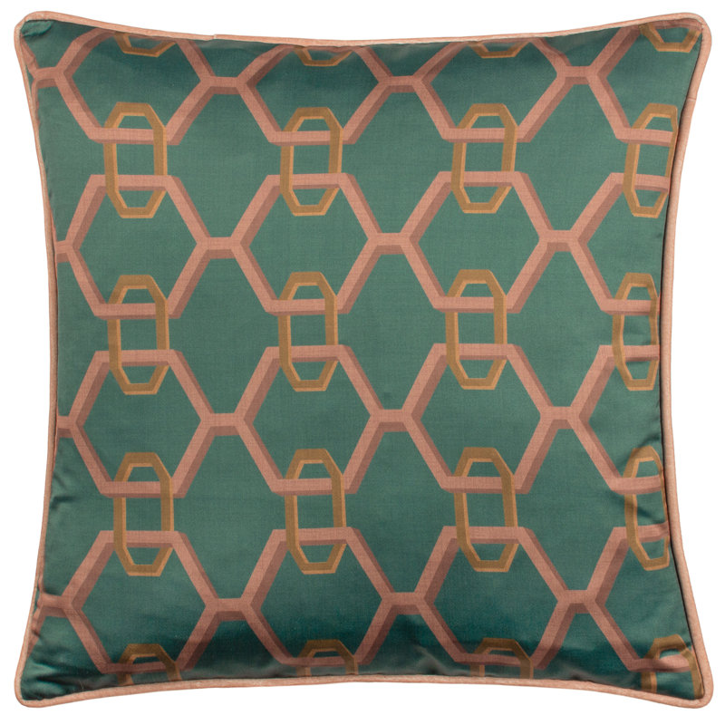 Carnaby Geometric Square Throw Cushion, Teal/Pink