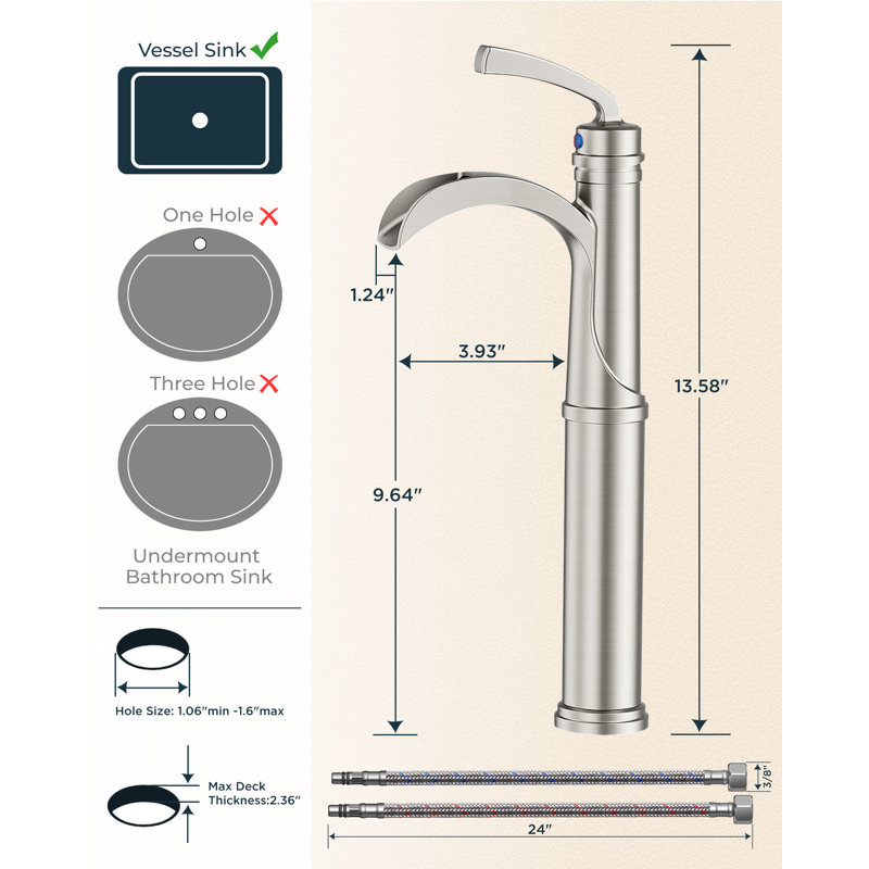 Vessel Sink Faucet Single-handle Bathroom Faucet With Drain Assembly, Brushed Nickel
