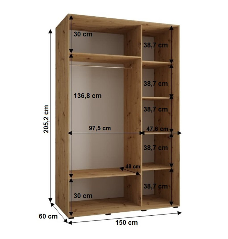 Darivs 3 Door Manufactured Wood Wardrobe, Oak Artisan