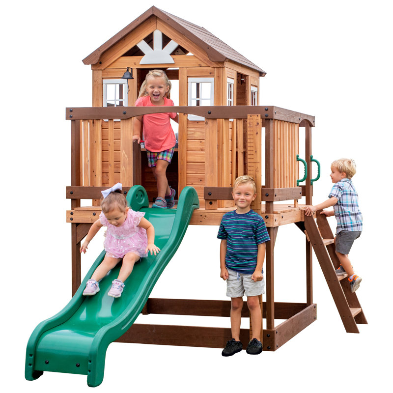 Echo Heights Elevated Cedar Playhouse with Slide and Kitchen