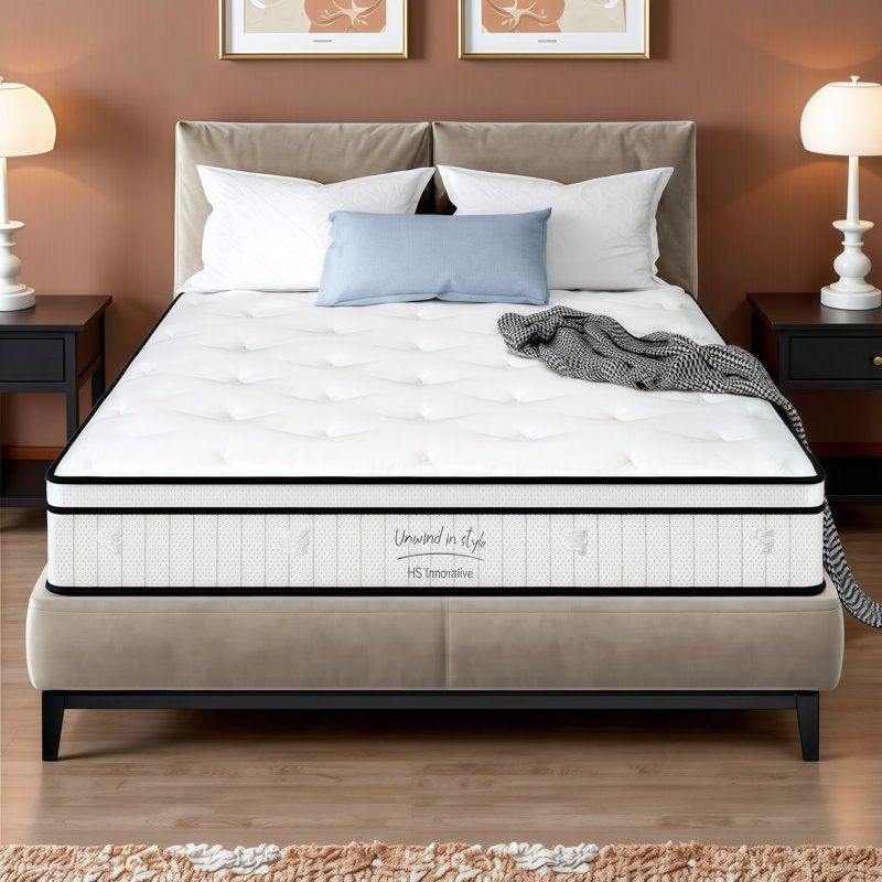 10/12 Inch Hybrid Mattress with Individually Pocketed Innerspring for Medium Firm Support - Twin, Full, King Size Options, 12