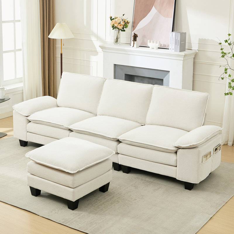 Canapé modulaire rembourré en L 107,8 po, canapé à 4 places confortable pour le salon 107,8 po, Beige