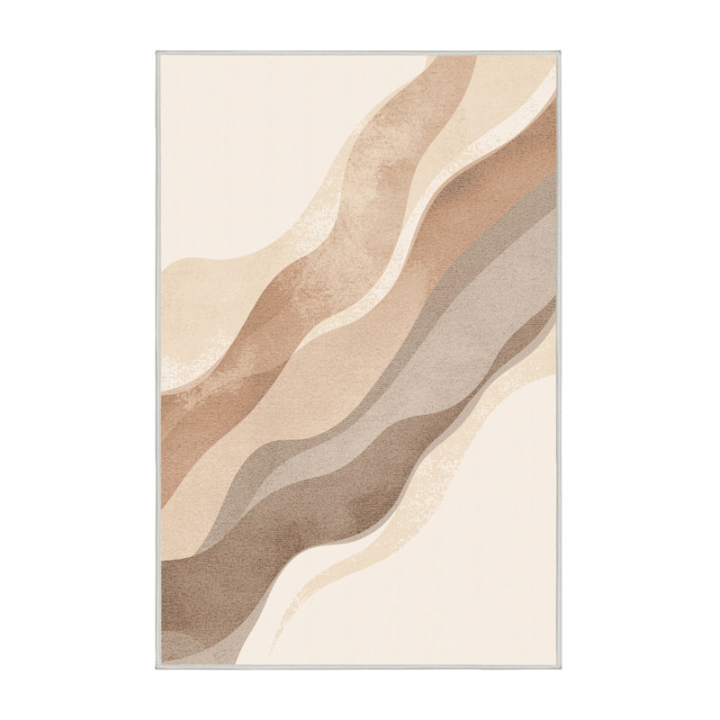 Machine Washable Patterns And Textures Minimalist Ombre Rug in Beige – White Binding, 2 x 3