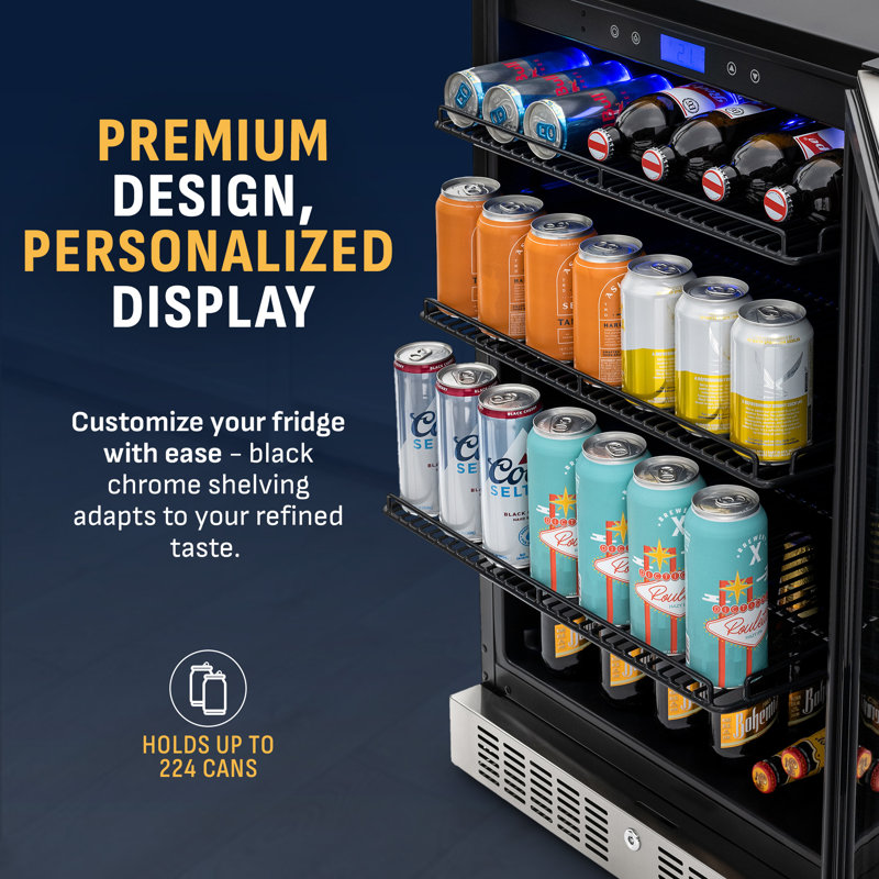 Newair 24" 224-Can Built-In Beverage Cooler with Color Changing LED Lights and Adjustable Shelves in Stainless Steel