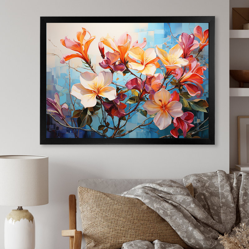 Floral Grace In Plumeria Harmony I sur impression sur toile, Cadre photo noir simple, H 24 po x l 32 po x P 1 po