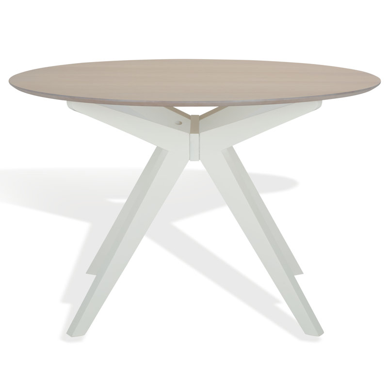 Rhonda Round Wood Dining Table, White, White Wash