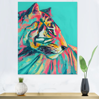 Pop Art turquoise et tigre rose - décoration murale moderne en toile
