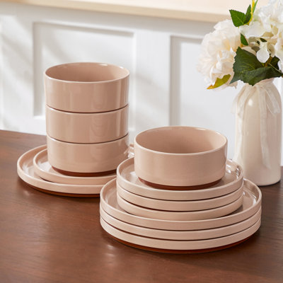 12-Piece Sesame Glaze Stoneware Dinnerware Set, Service For 4