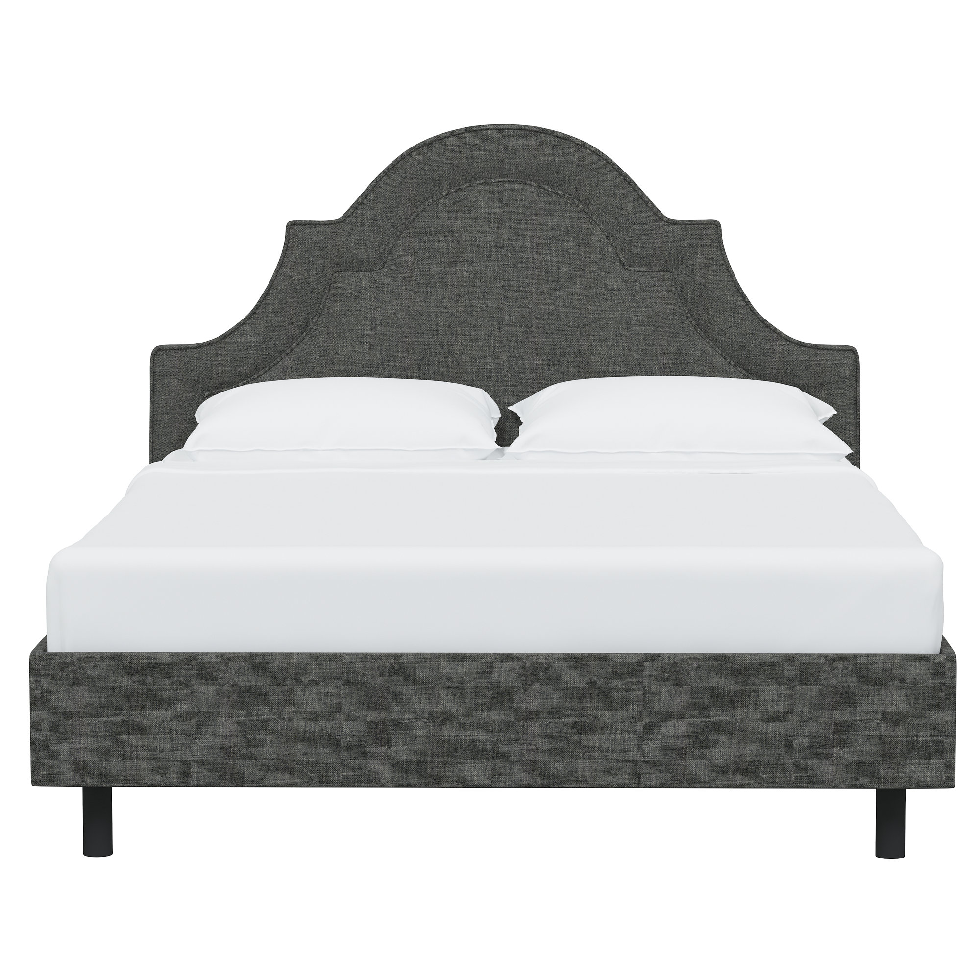 Knipe Upholstered Scalloped Bed, Zuma Charcoal Textured Linen, Queen