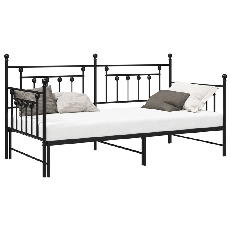 Daybed Frame With Trundle, Steel, European Single (90 x 200cm), Black