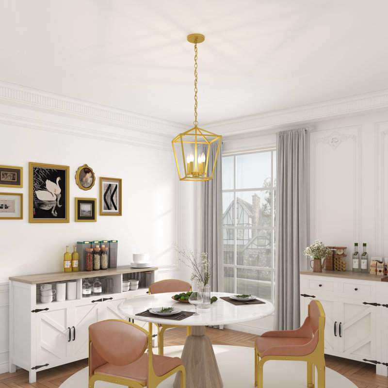 Natalija 4 - Light Dimmable Lantern Geometric Chandelier, Gold