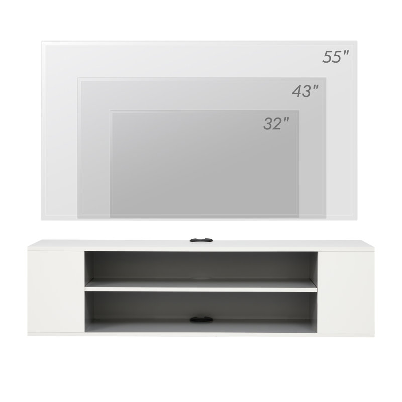 Meuble audio-vidéo flottant pour téléviseur de 55 po ou moins Dlaney, Blanc mat