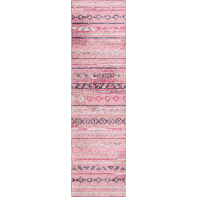 Tapis rose / gris / blanc Ance, Tapis de couloir 2 pi 3 po x 7 pi 6 po