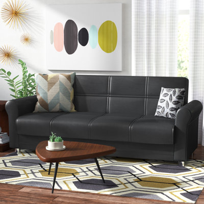 Bertrand 86 in. Vegan Leather 3-Seater Twin 3-in-1 Sleeper Sofa Bed with Storage