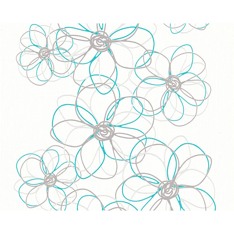 Rouleau de papier peint floral et botanique 33 pi x 21 po textile natural fraîche Lachapelle, Gris / bleu