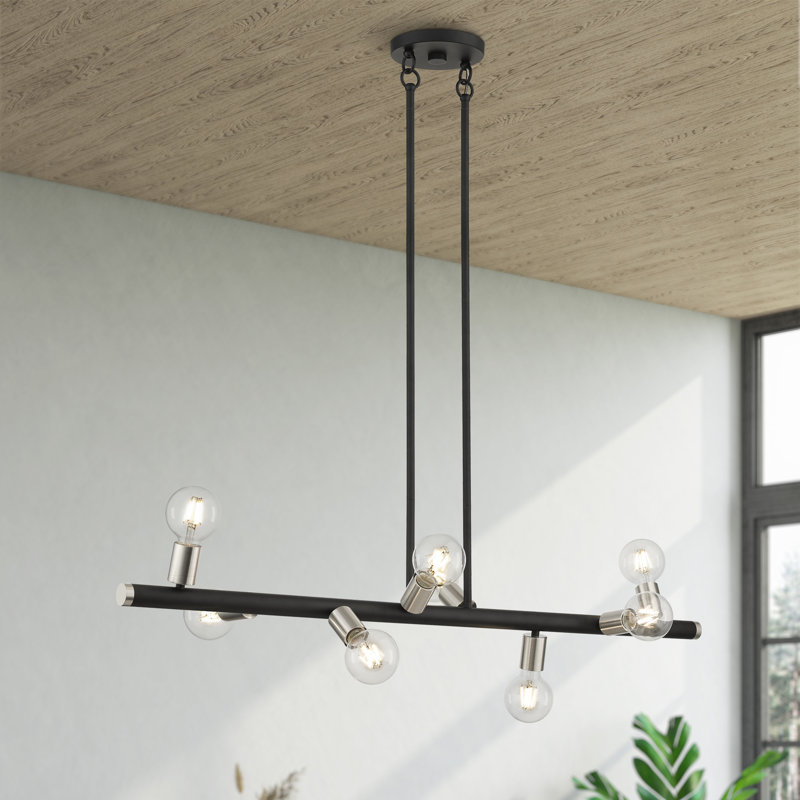 8 - Light Dimmable Modern Linear Chandelier, Black