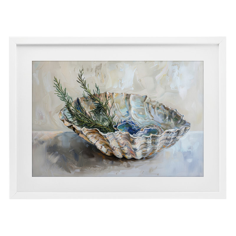 Coastal Christmas Shell & Fir Framed Print Under Glass, design by Petal Prints Design, 17" H x 23" W, Coastal White Frame