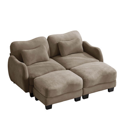 70.8" Curve Design Sectional Modular Sofa with 2 Movable Ottomans and 2 Throw Pillows