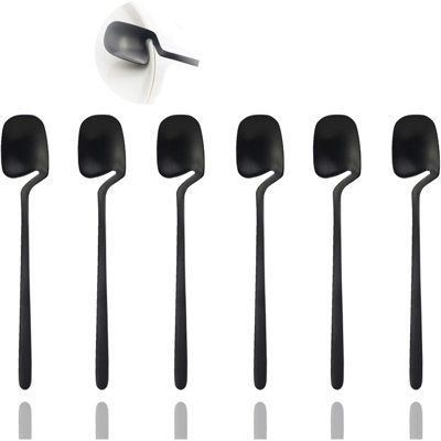 Stainless Steel Coffee And Tea Spoons Set, 6-Piece Matte Black Flatware With Hangable Design For Everyday Use