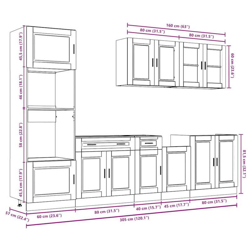 7 Piece Kitchen Cabinet Set Kalmar High Gloss Engineered Wood, Grey Sonoma