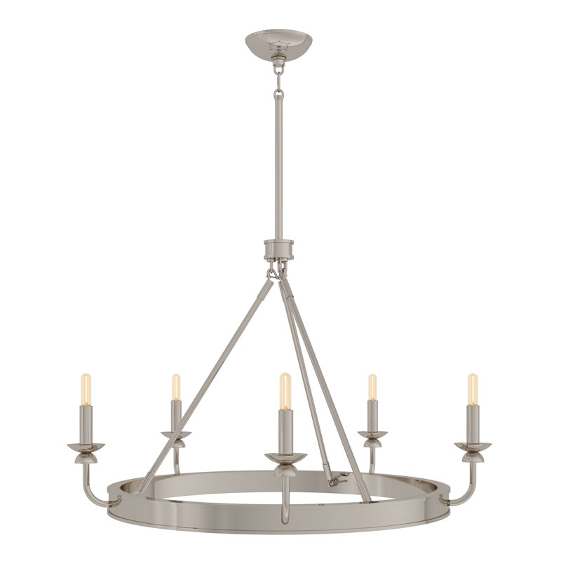 William Chandelier - 9-Light - Lacquered Burnished Brass, 5, Polished Nickel