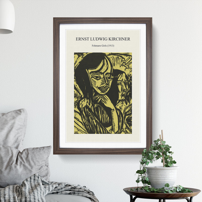 Fehmarn Girls by Ernst Ludwig Kirchner - Single Picture Frame Print, 48cm H x 36cm W x 2cm D, Walnut Framed