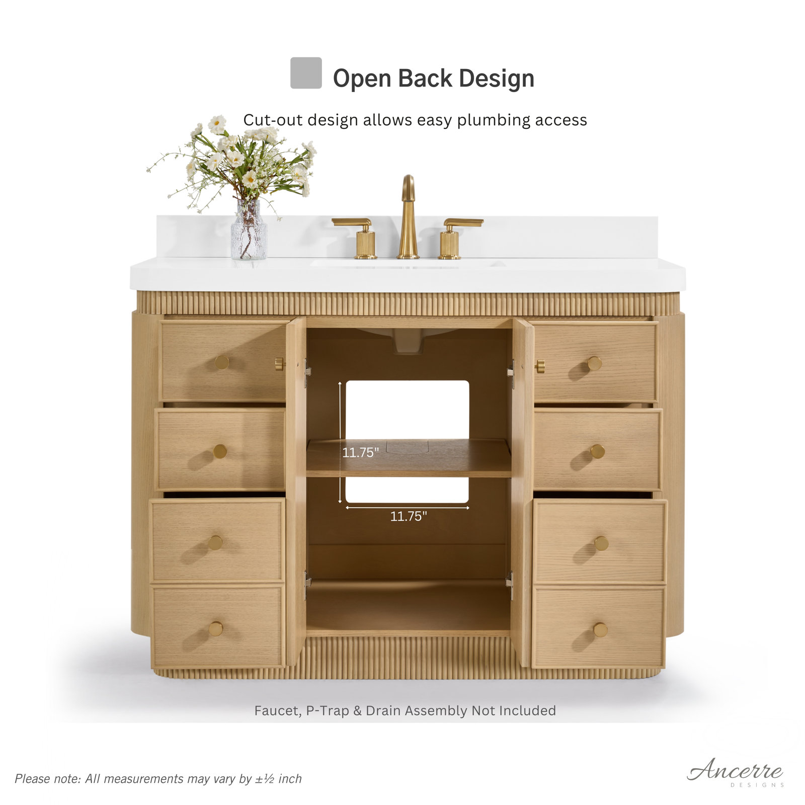 Aston Oak Single Bathroom Vanity, Natural Oak, 48 inch
