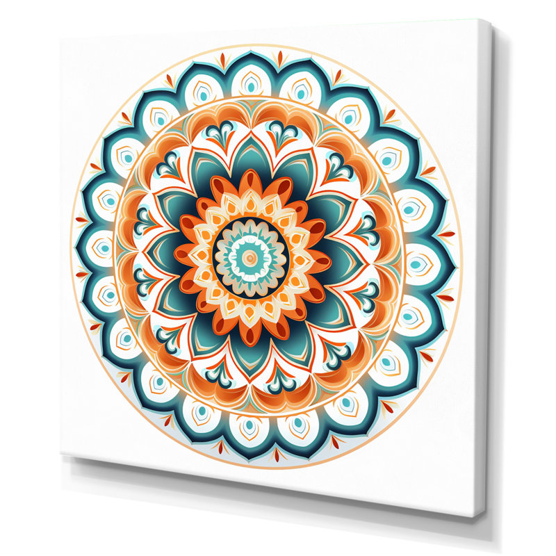 Exquis mandala en rétro bleu et orange I sur impression sur toile, H 24 po x l 24 po x P 1 po, Toile tendue