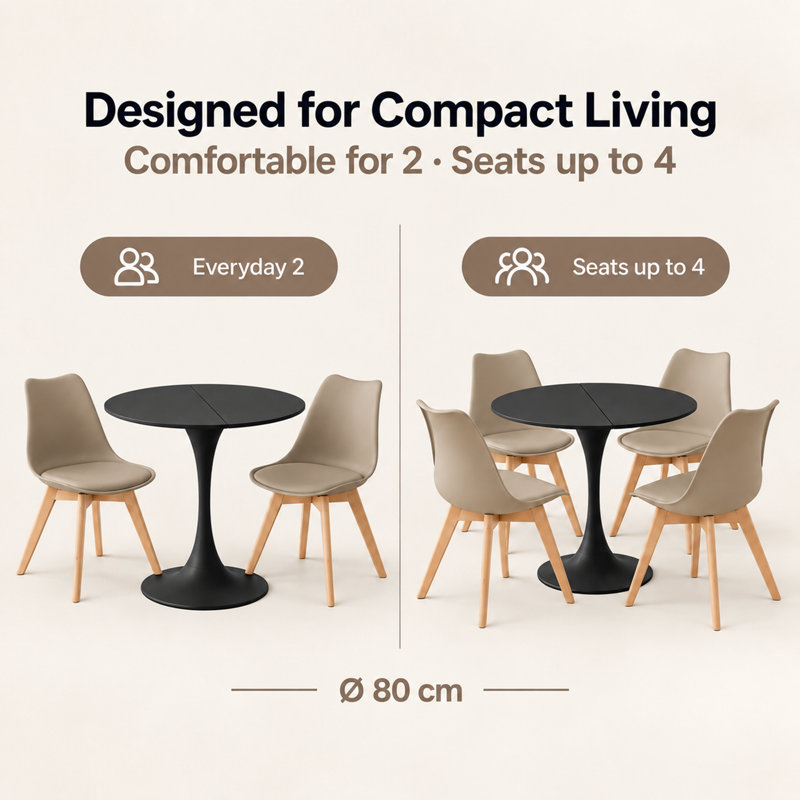 4 -Person Dining Set, Black, Khaki