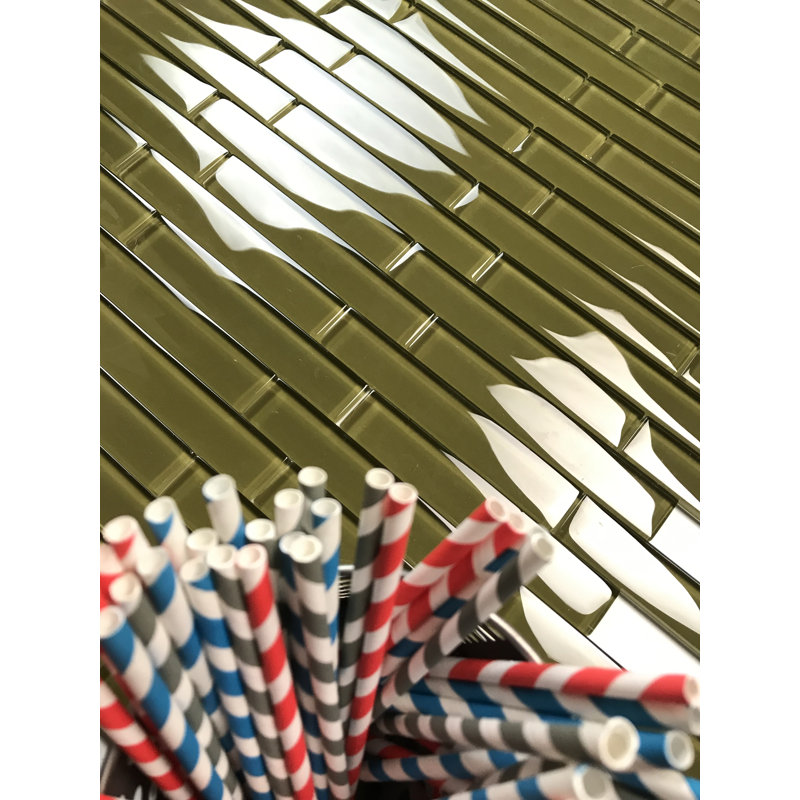 Autunno 1" x 6" Polished Glass Tile Trim in Neon, Brown