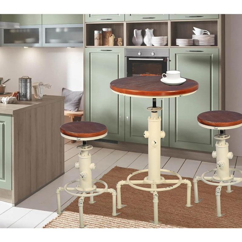 Ensemble de bar 3 pièces, ensemble de table de bar rond vintage et tabourets pour 2, table de pub et tabourets réglables en hauteur assortis