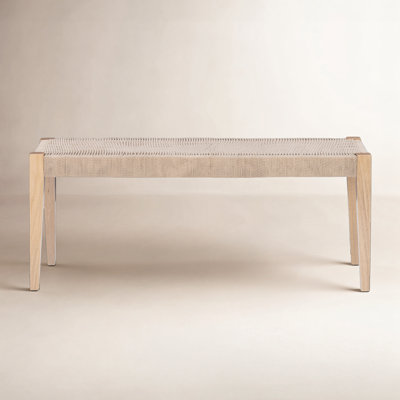 Banc de salle à manger en bois d'hévéa massif avec siège en corde tissée Corrine