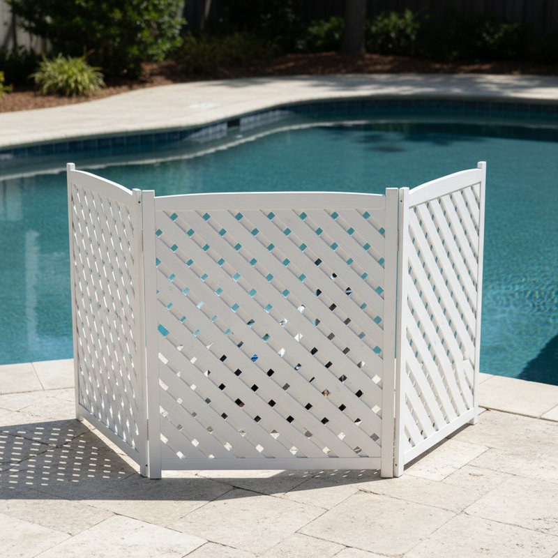 Écran d'intimité 3 panneaux AC, couverture de clôture en bois massif pour climatiseur, l 32 po x H 38 po, Blanc