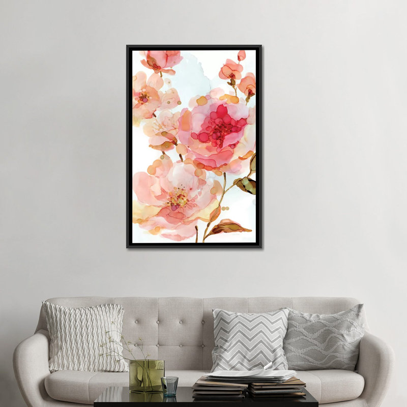 «Vivid Roses», reproduction sur toile, H 26 po x l 18 po x P 1,5 po, Toile avec cadre noir, Pas de tapis