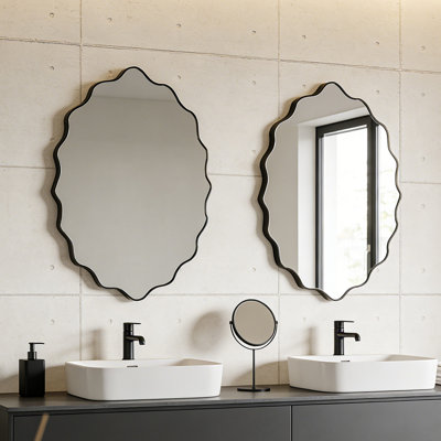 Miroir mural festonné ovale 36 "x24", cadre en métal noir