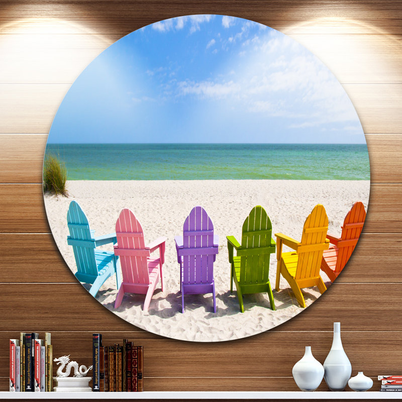 Photographie de plage, art mural, chaises Adirondack, reproduction côtière - chaises de plage Adirondack, Cercle métallique