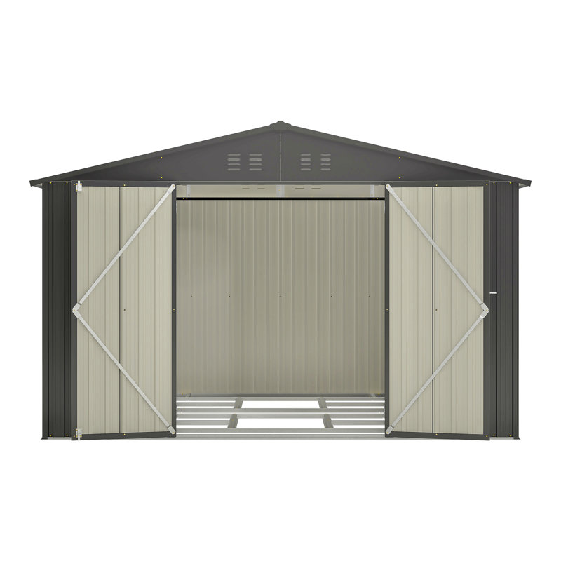 10X8 Ft Outdoor Storage Shed, All Weather Metal Sheds With Lockable Doors, Tool Shed For Garden, Patio, Backyard, Lawn, Black