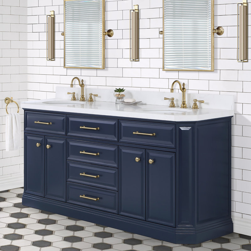 Ensemble de meuble-lavabo double 72 po Bruning, Bleu monarque, Laiton satiné