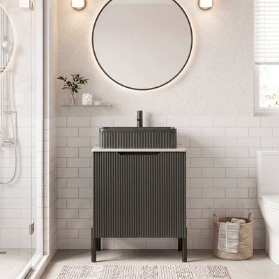 Ensemble de meuble-lavabo autoportant en MDF 24 po avec lavabo en céramique et 2 portes noir