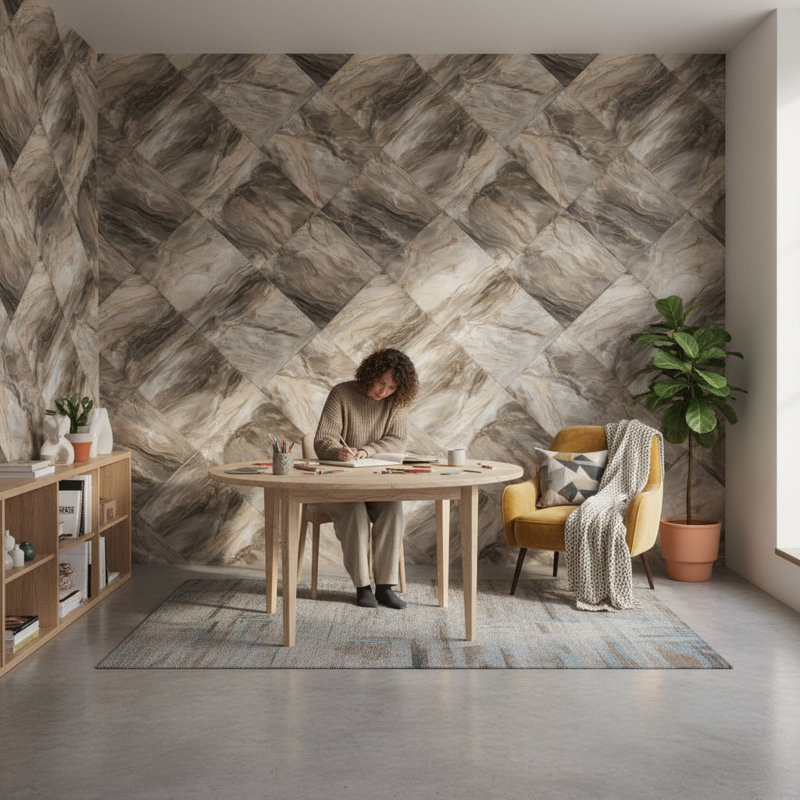 Papier peint décoratif géométrique en marbre