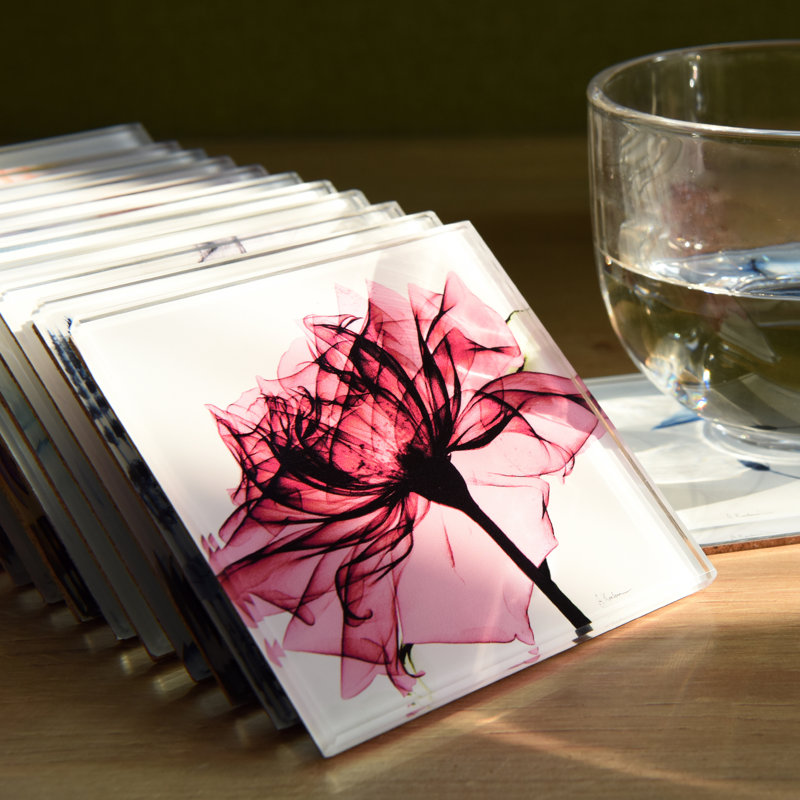 Sous-verres en verre blanc avec fond en liège Pretty Bouquet