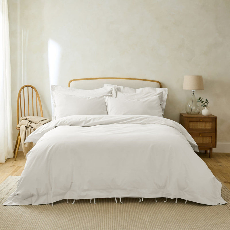 Stiliana 300 Thread Count Stonewashed Cotton Edged Duvet Cover with Tie Hems, White, Double Duvet Cover