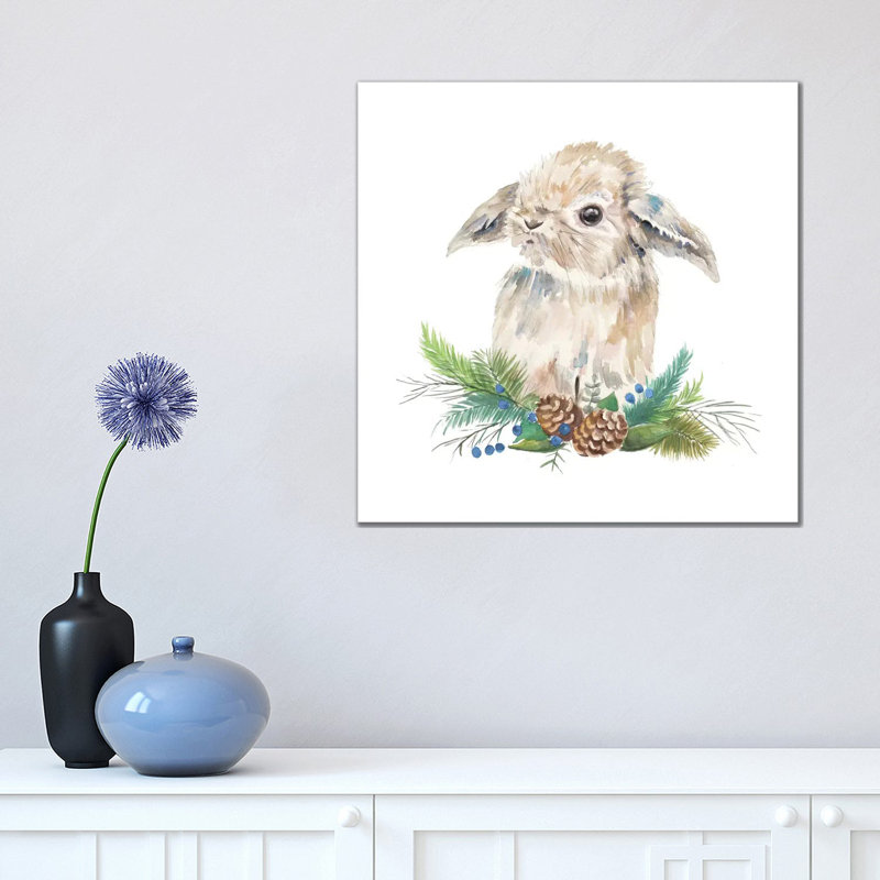 Floppy Eared Bunny On Greenery - Painting on Canvas, 45.72 cm H x 45.72 cm W x 1.91 cm D, Wrapped Canvas