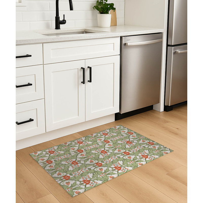 Tapis de cuisine léger antidérapant Ogee Leaf, Rectangulaire 3 pi x 5 pi, Vert